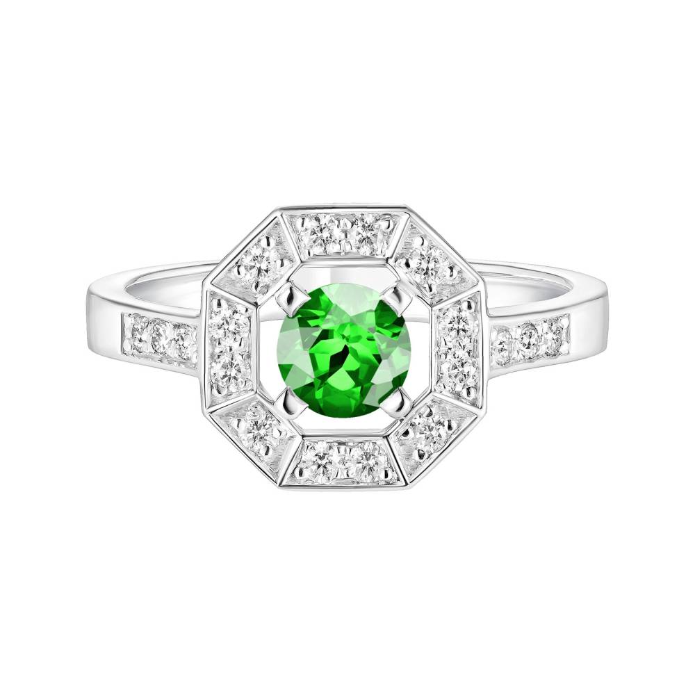 Bague Or blanc Tsavorite et diamants Art Déco Rond 5 mm 2