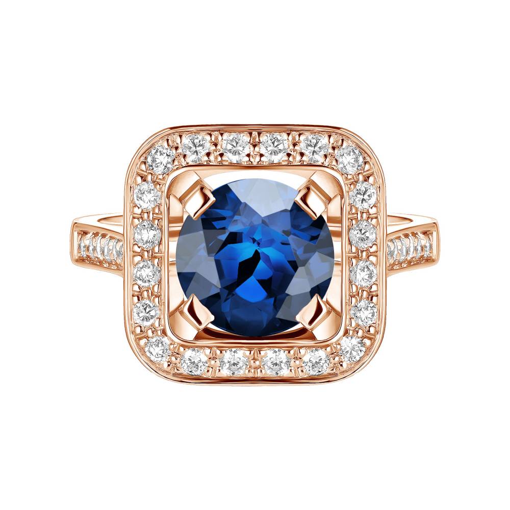 Ring Rose gold Sapphire and diamonds Art Déco Rond 8 mm 2