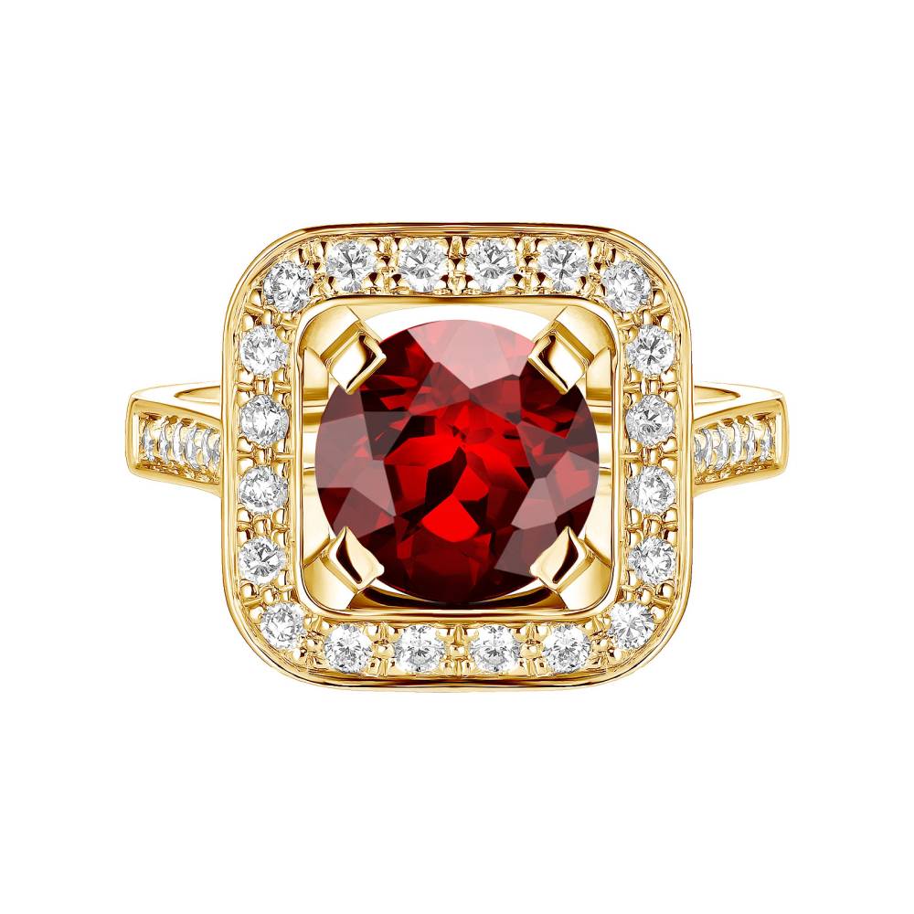 Ring Yellow gold Garnet and diamonds Art Déco Rond 8 mm 2