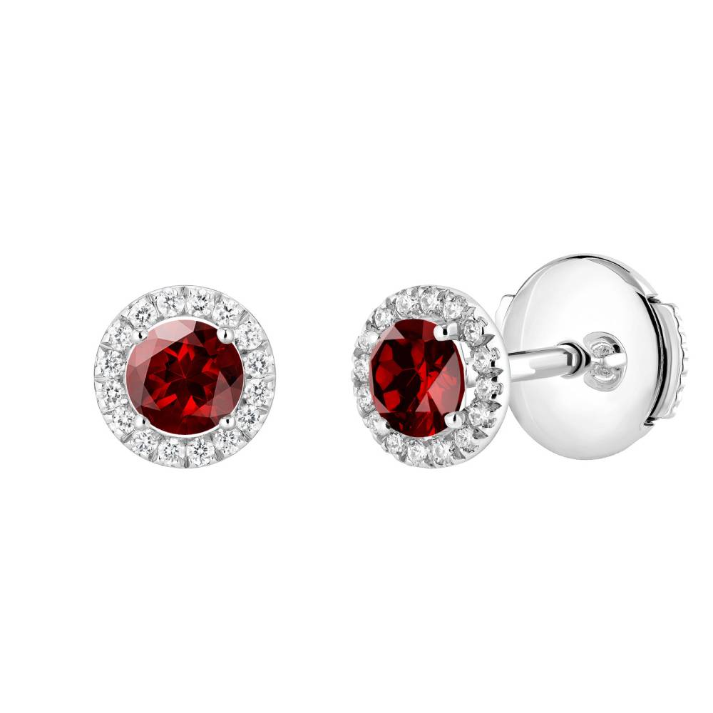 Boucles d'oreilles Or blanc Grenat et diamants Rétromantique S 2