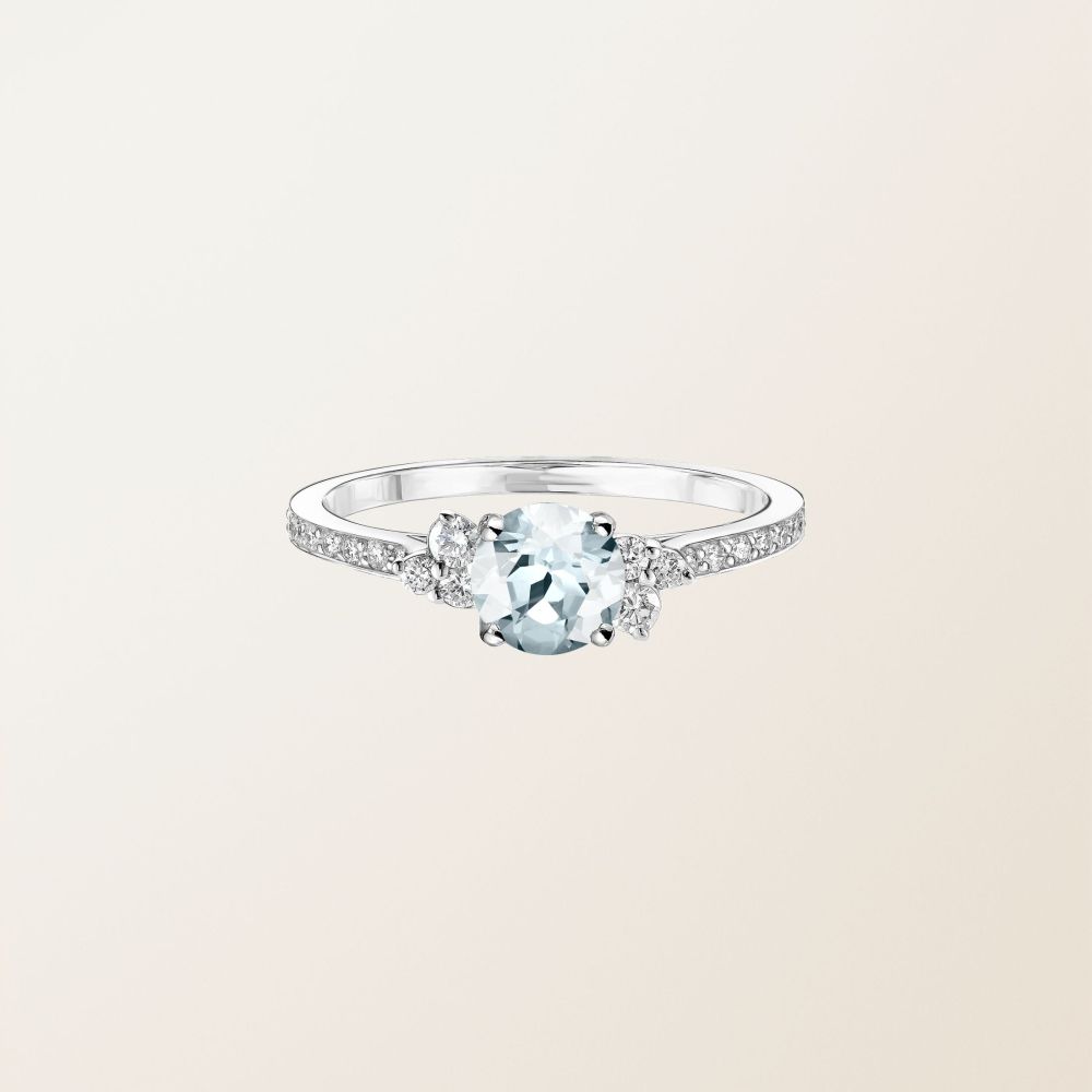 Bague Platine Aigue-marine et diamants Baby EverBloom 5 mm Pavée 2