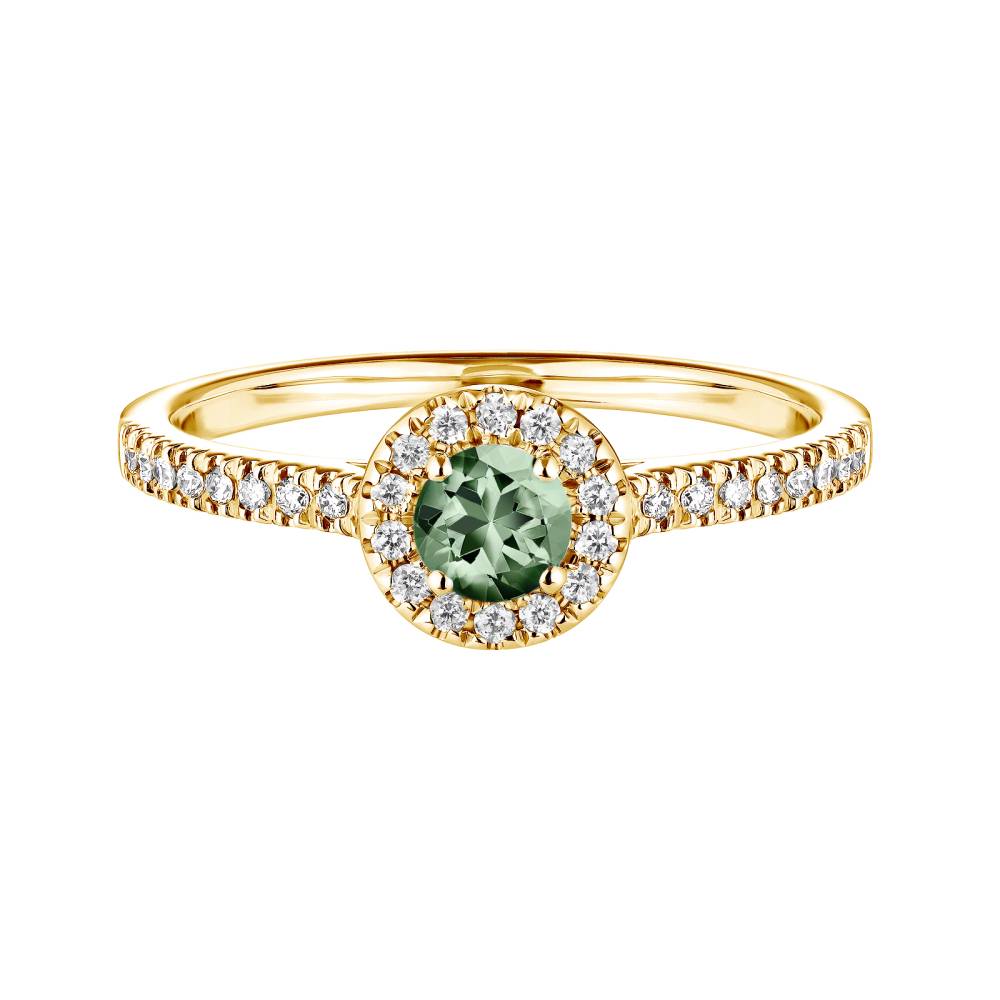 Bague Or jaune Saphir Vert et diamants Rétromantique S Pavée 2