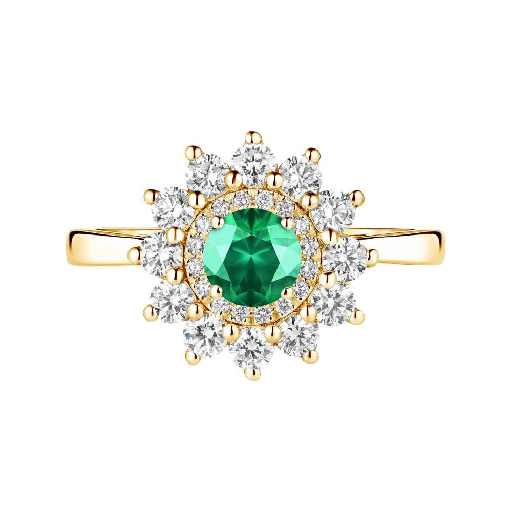 Ring Yellow gold Emerald and diamonds Lefkos 5 mm 2