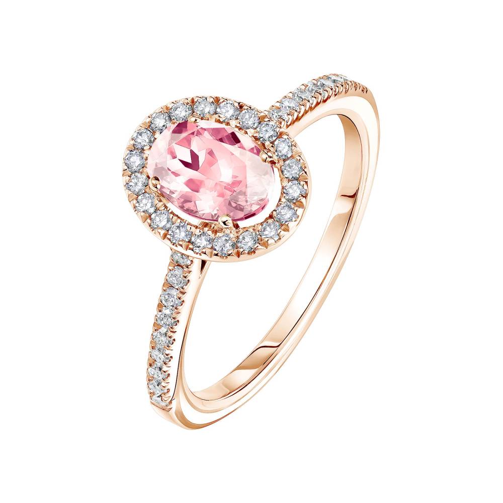 Ring Rose gold Tourmaline and diamonds Rétromantique Ovale Pavée 2