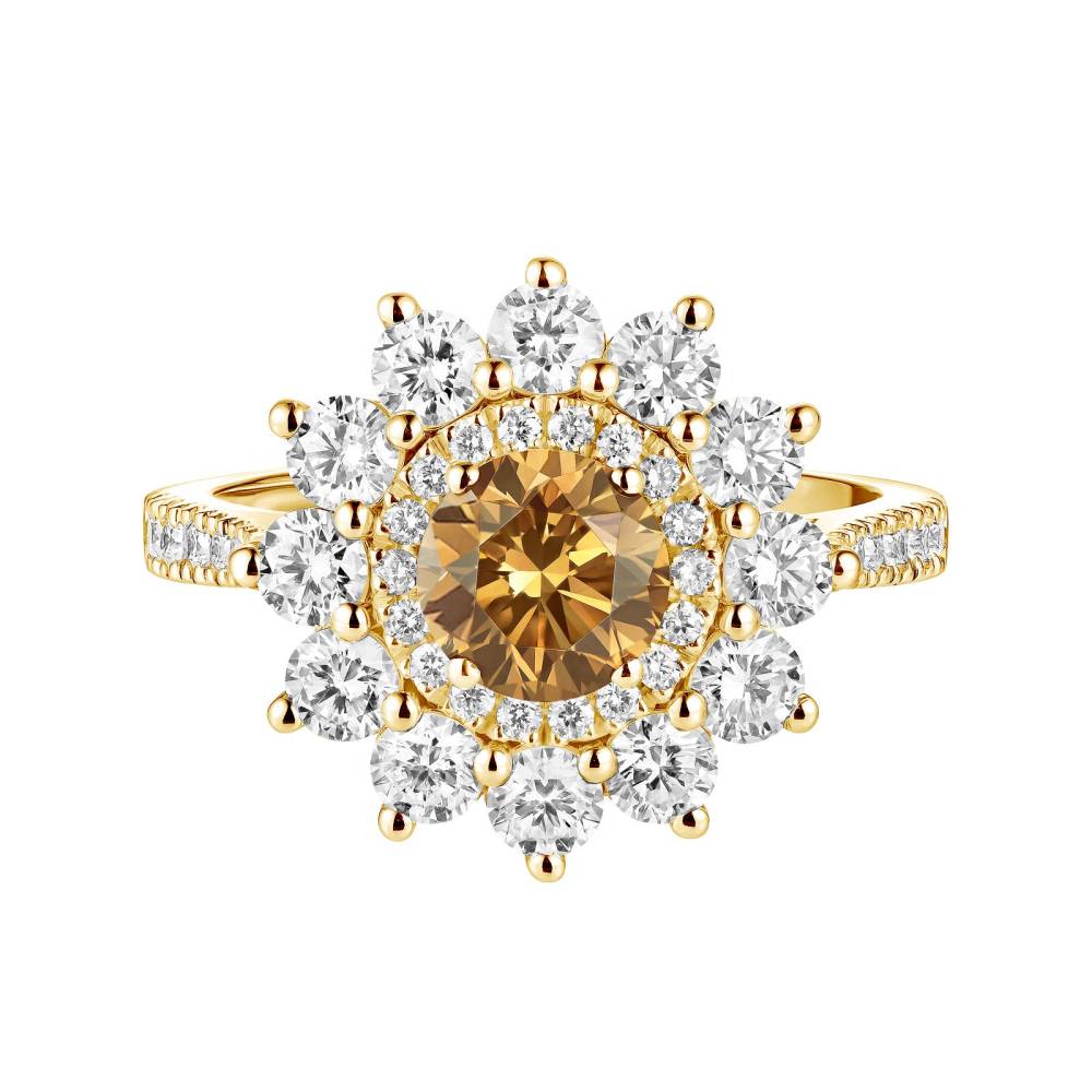 Bague Or jaune Diamant Cognac et diamants Lefkos 6 mm Pavée 2