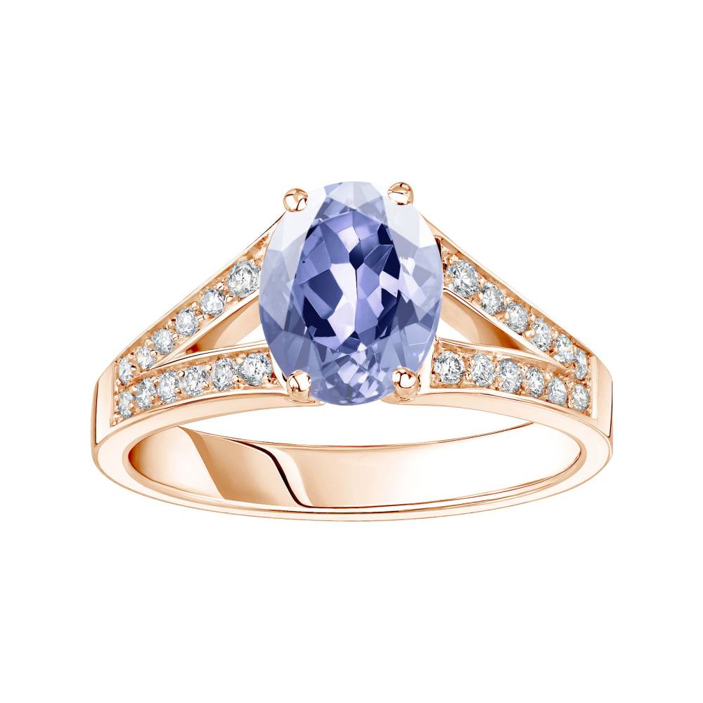 Bague Or rose Tanzanite et diamants Rétromantique Tiare Pavée 2