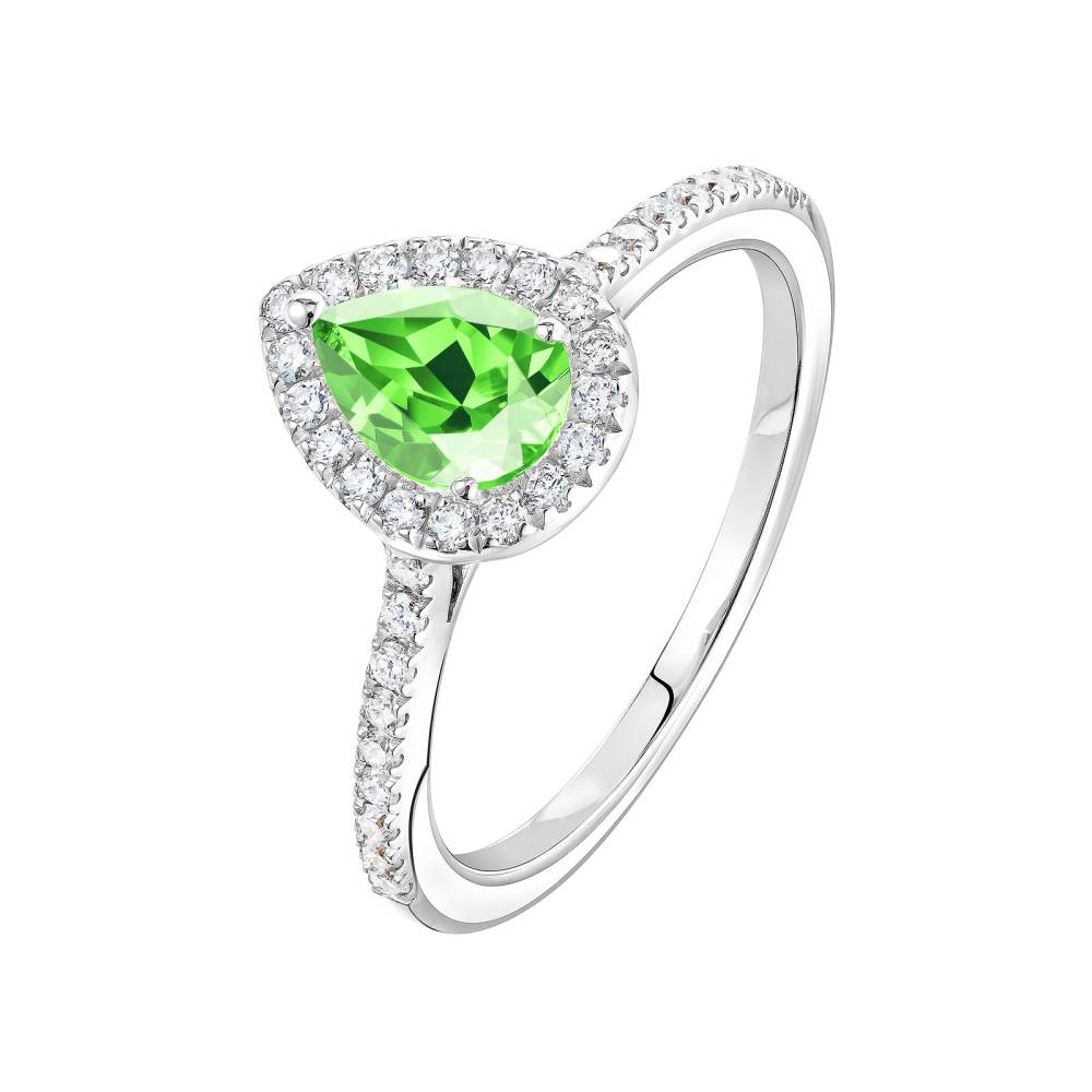 Bague Or blanc Tsavorite et diamants Rétromantique Poire Pavée 2