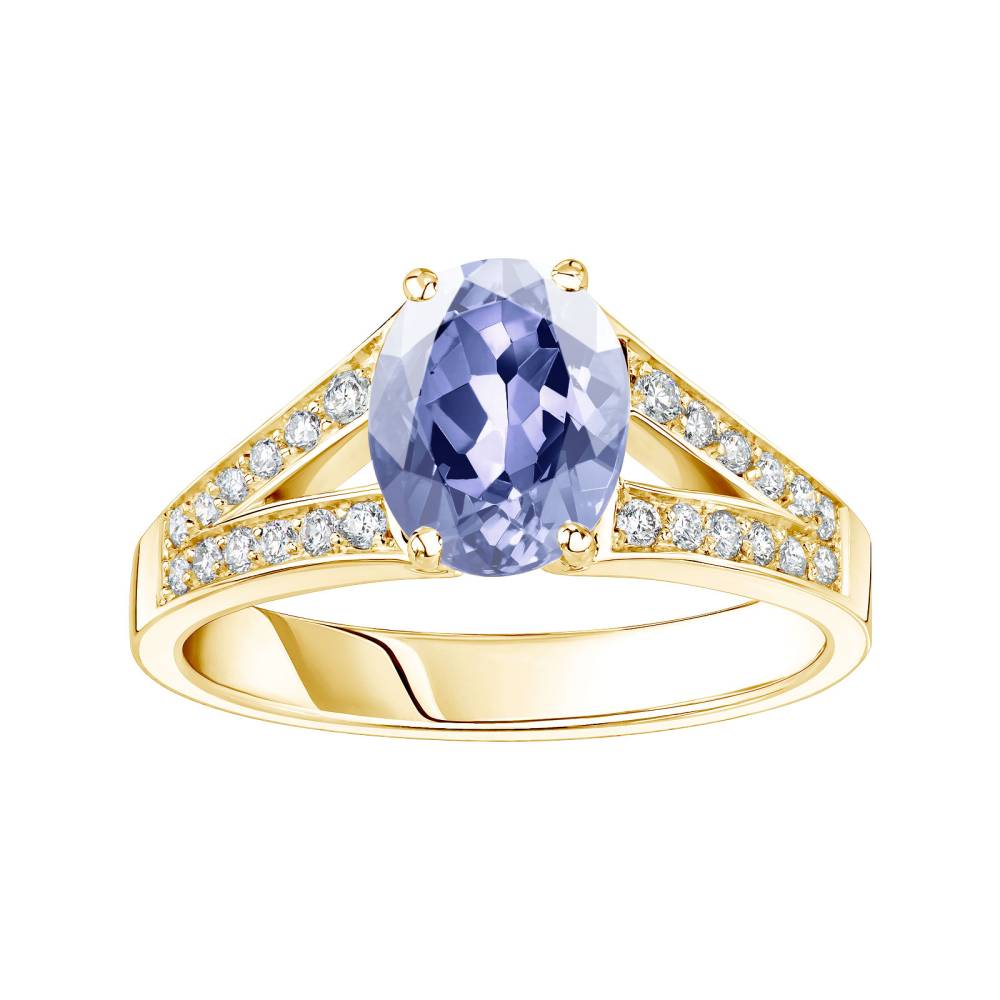 Bague Or jaune Tanzanite et diamants Rétromantique Tiare Pavée 2