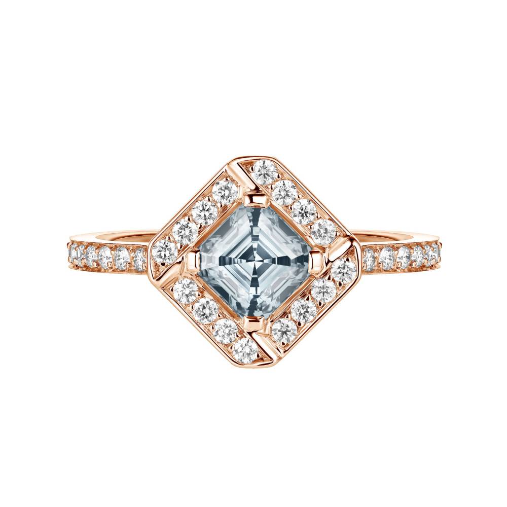 Ring Rose gold Aquamarine and diamonds Plissage 2