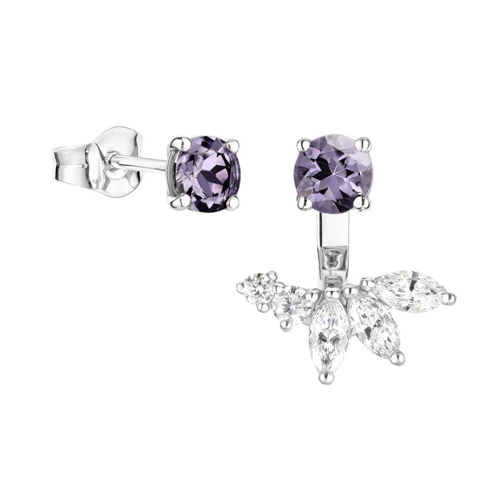 Boucles d'oreilles Or blanc Spinelle Lavande et diamants EverBloom Asymétriques 2