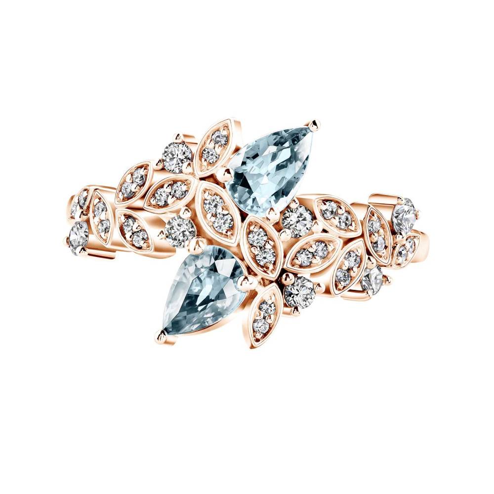 Ring Rose gold Aquamarine and diamonds EverBloom Toi & Moi 2