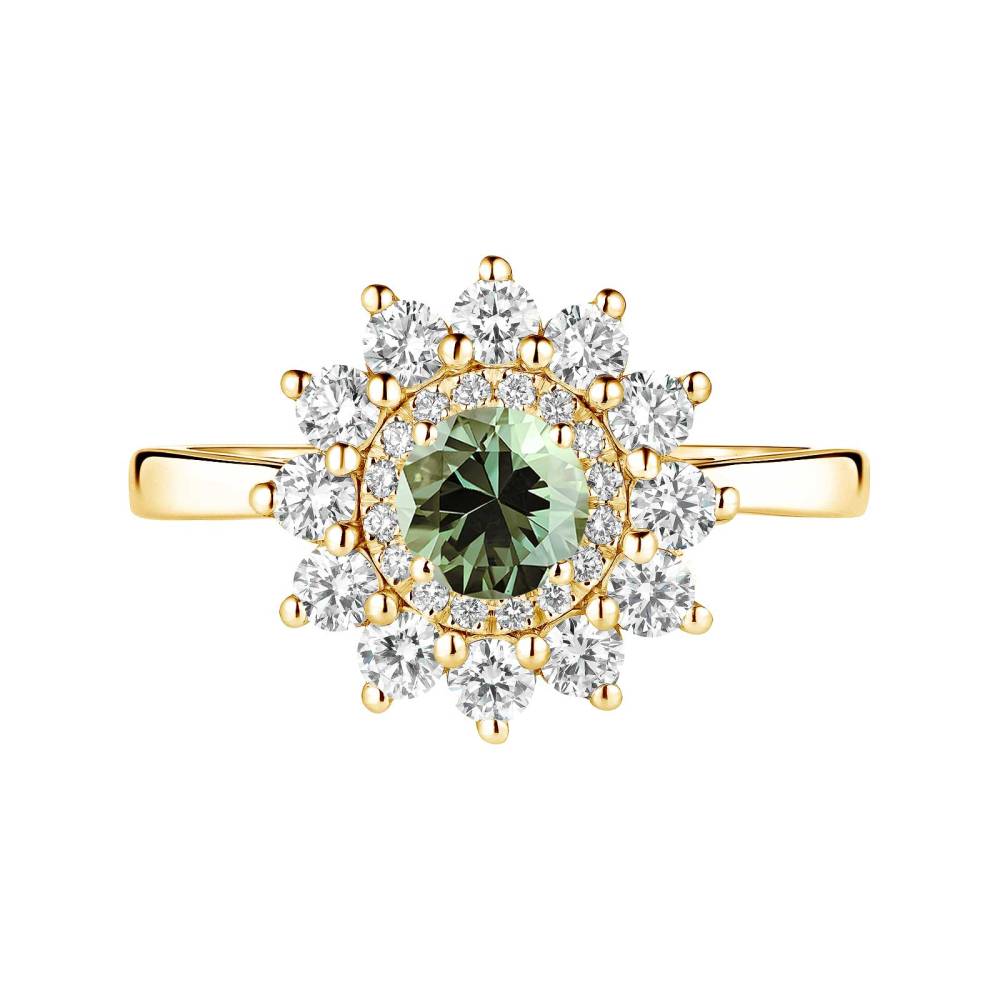 Bague Or jaune Saphir Vert et diamants Lefkos 5 mm 2