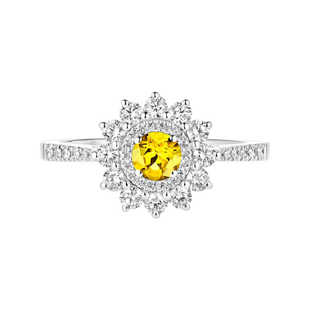 Ring White gold Yellow Sapphire and diamonds Lefkos 4 mm Pavée 2