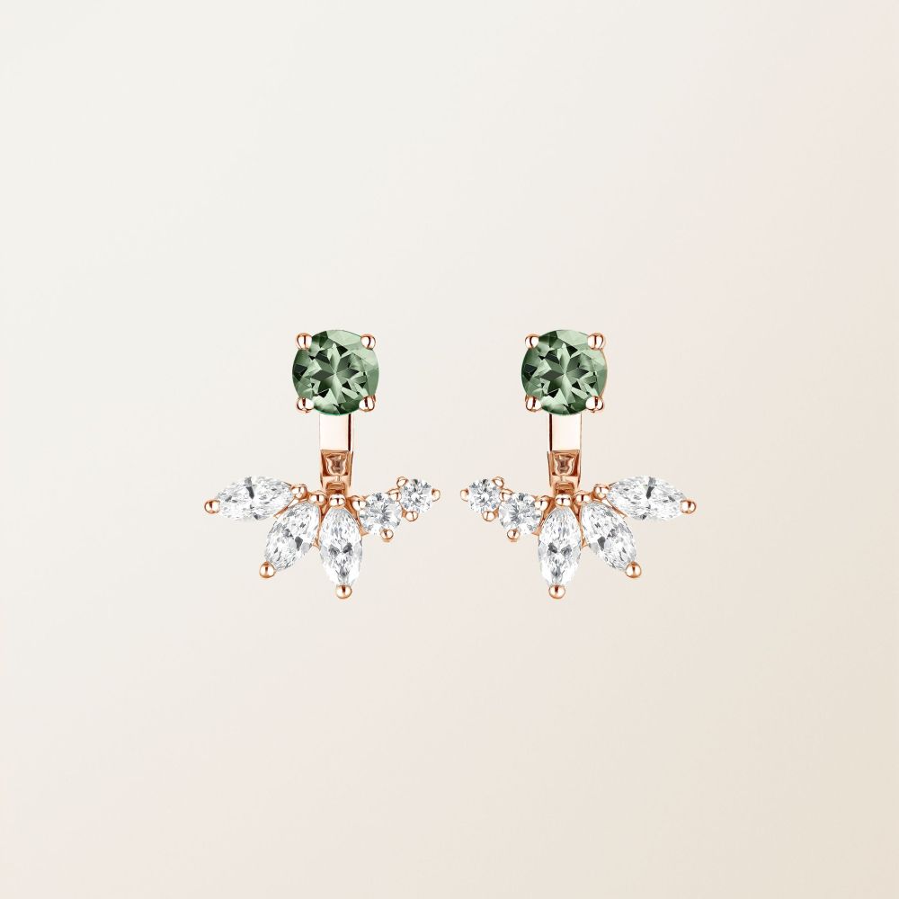 Boucles d'oreilles Or rose Saphir Vert et diamants EverBloom Symétriques 2