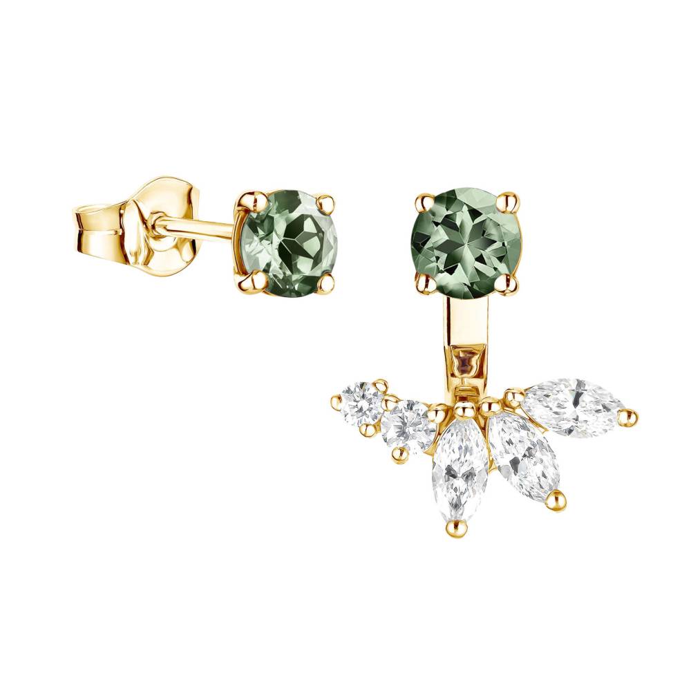 Earrings Yellow gold Green Sapphire and diamonds EverBloom Asymétriques 2