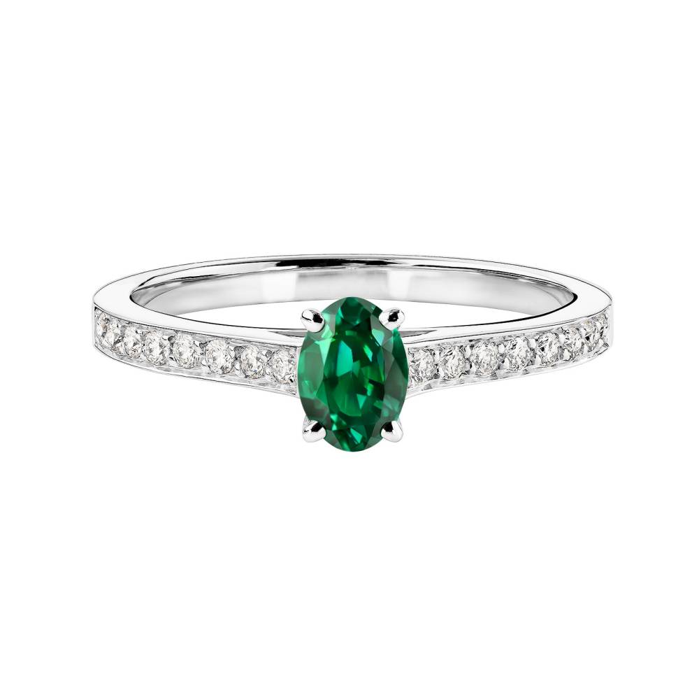 Ring Platinum Emerald and diamonds Lady Ovale Pavée 2