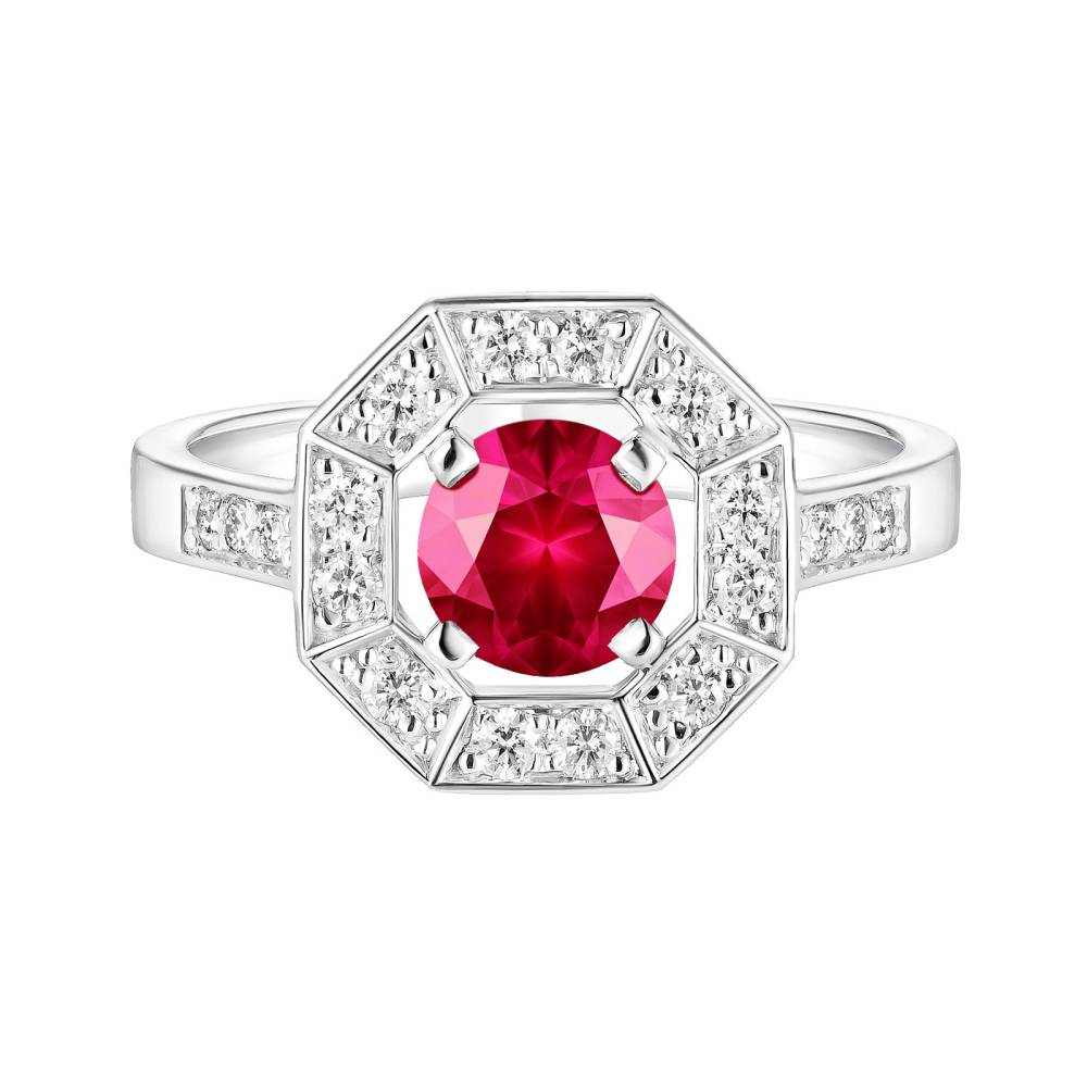 Ring White gold Ruby and diamonds Art Déco Rond 6 mm 2