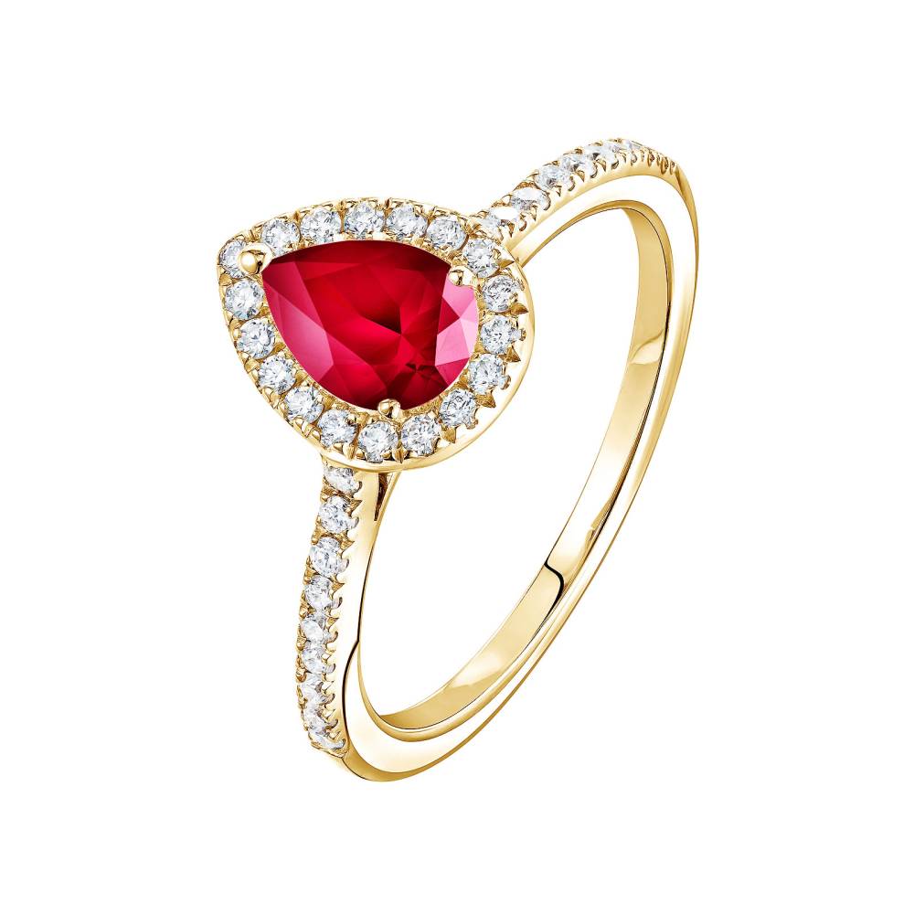 Ring Yellow gold Ruby and diamonds Rétromantique Poire Pavée 2