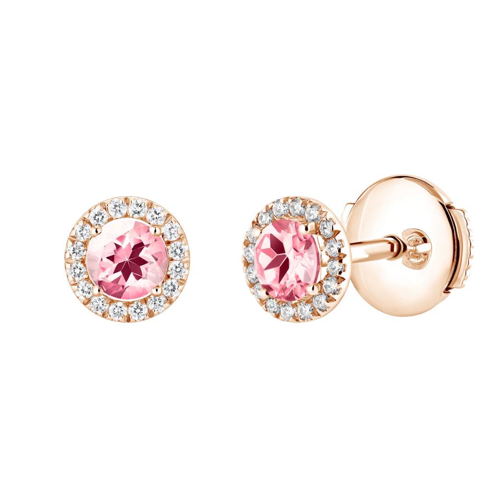 Boucles d'oreilles Or rose Tourmaline et diamants Rétromantique S 2