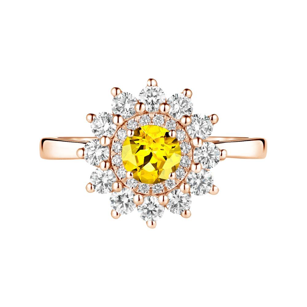 Bague Or rose Saphir Jaune et diamants Lefkos 5 mm 2