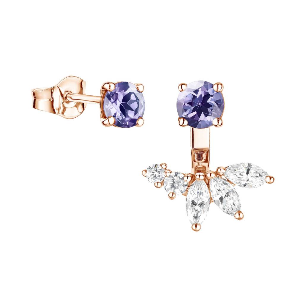 Boucles d'oreilles Or rose Tanzanite et diamants EverBloom Asymétriques 2