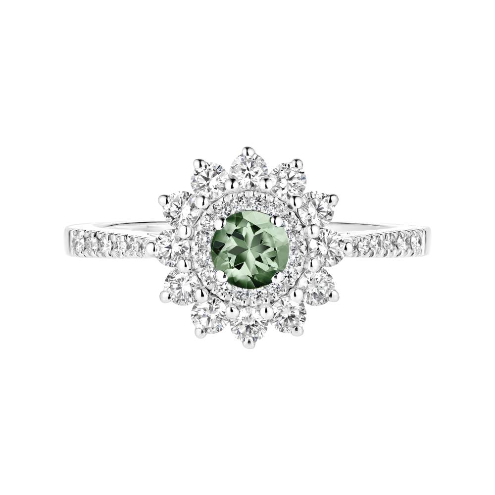 Bague Or blanc Saphir Vert et diamants Lefkos 4 mm Pavée 2