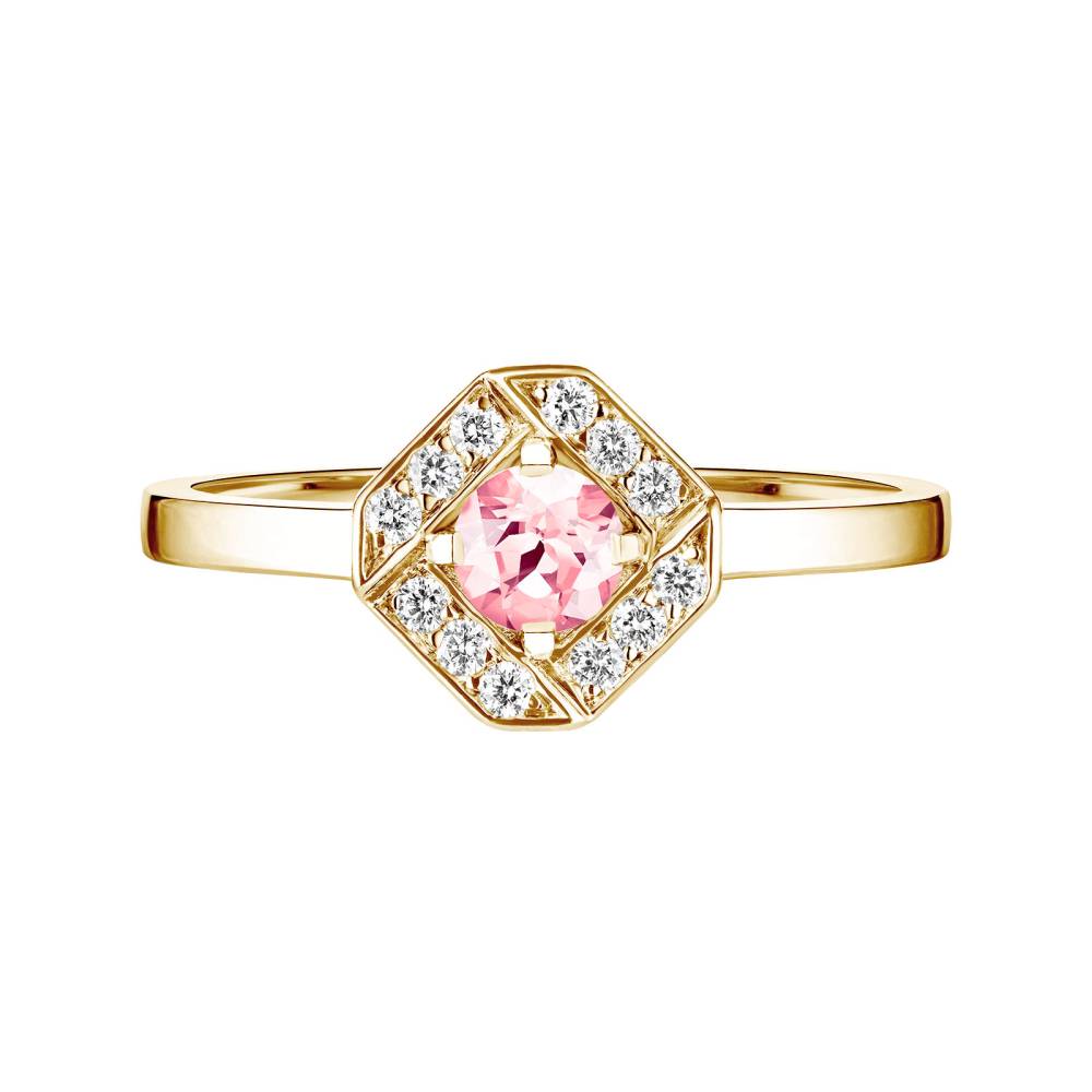 Ring Yellow gold Tourmaline and diamonds Plissage Rond 4 mm 2