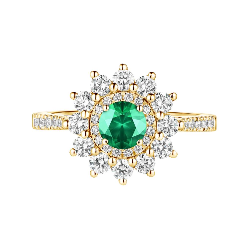 Ring Yellow gold Emerald and diamonds Lefkos 5 mm Pavée 2