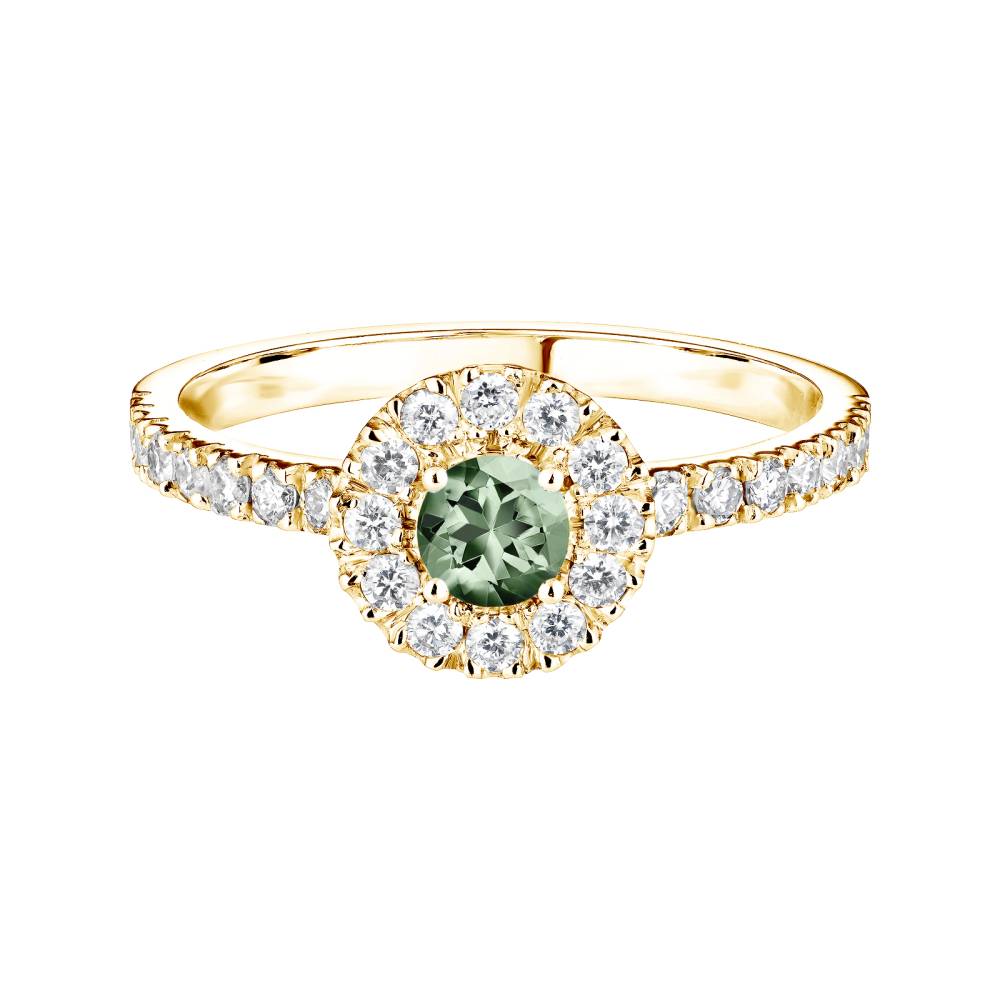 Bague Or jaune Saphir Vert et diamants Rétromantique Solo Pavée 2