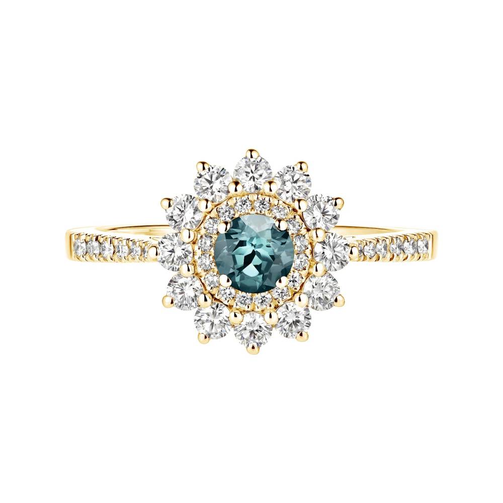 Ring Gelbgold Saphir Blau Grau und diamanten Lefkos 4 mm Pavée 2