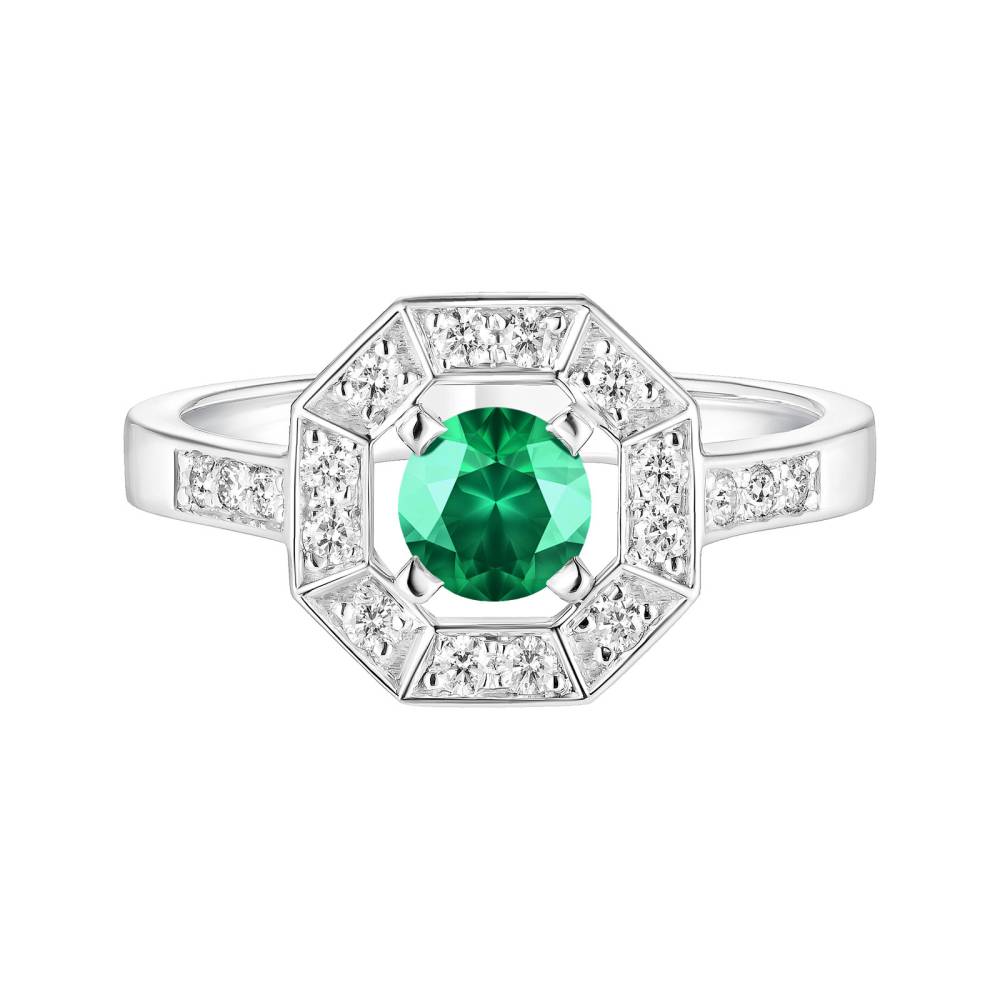 Ring White gold Emerald and diamonds Art Déco Rond 5 mm 2