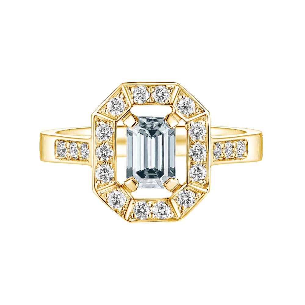 Ring Yellow gold Aquamarine and diamonds Art Déco 2