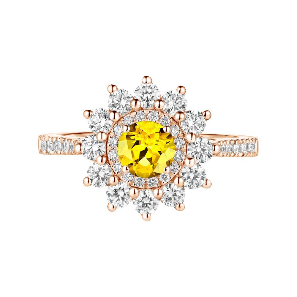 Bague Or rose Saphir Jaune et diamants Lefkos 5 mm Pavée 2