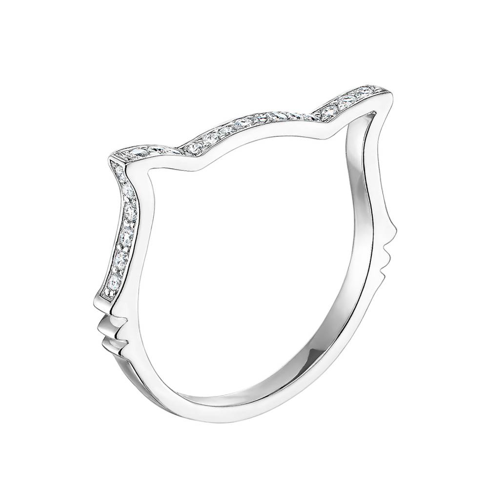 Bague Argent Diamant Miaou pavée 2