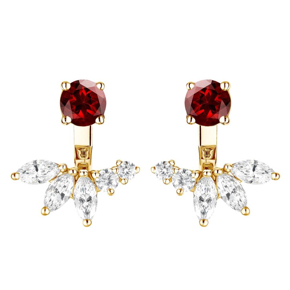 Earrings Yellow gold Garnet and diamonds EverBloom Symétriques 2