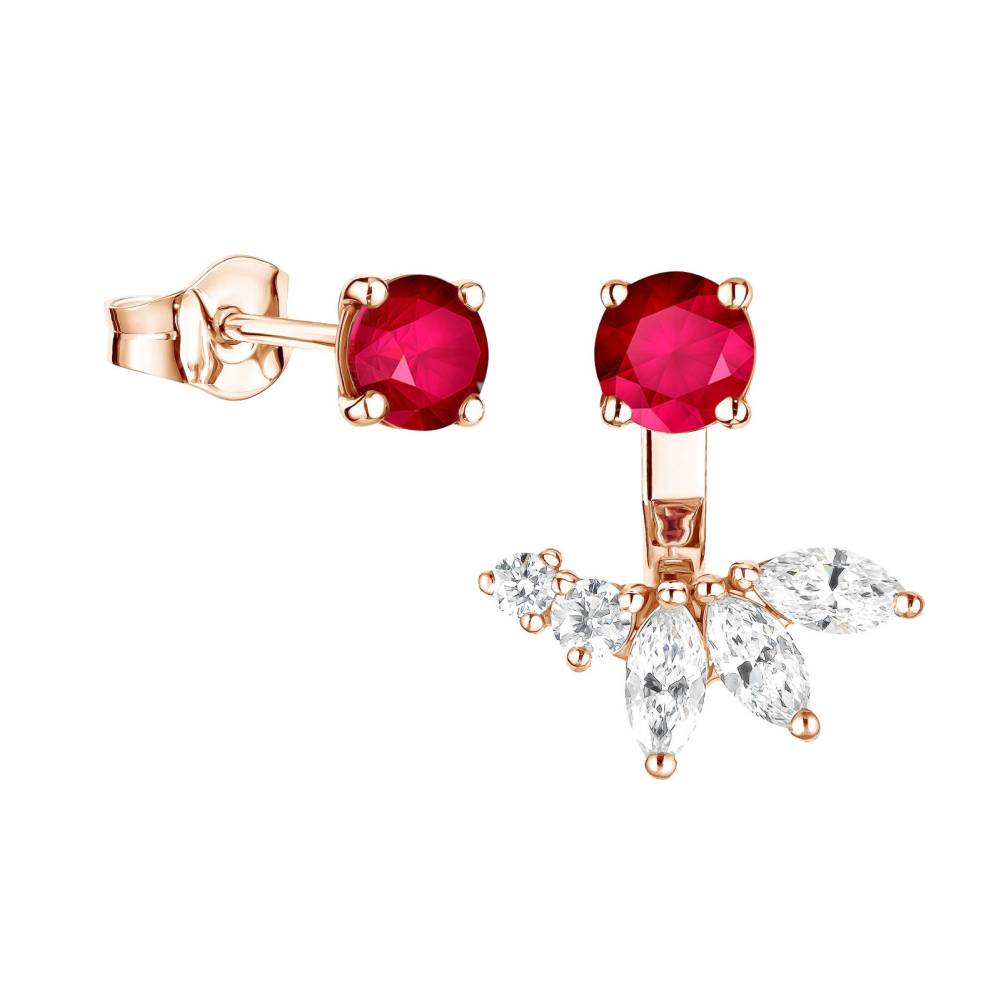 Boucles d'oreilles Or rose Rubis et diamants EverBloom Asymétriques 2