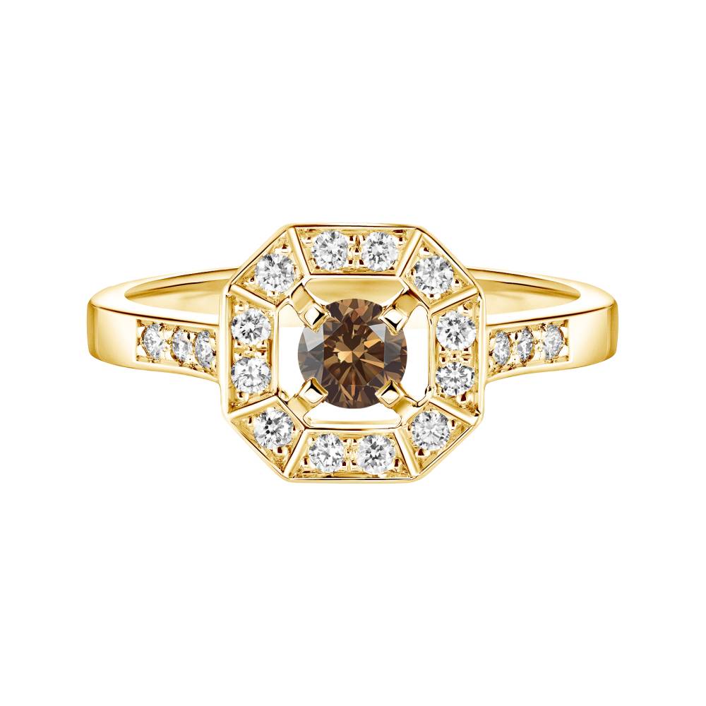 Ring Yellow gold Chocolate Diamond and diamonds Art Déco Rond 4 mm 2