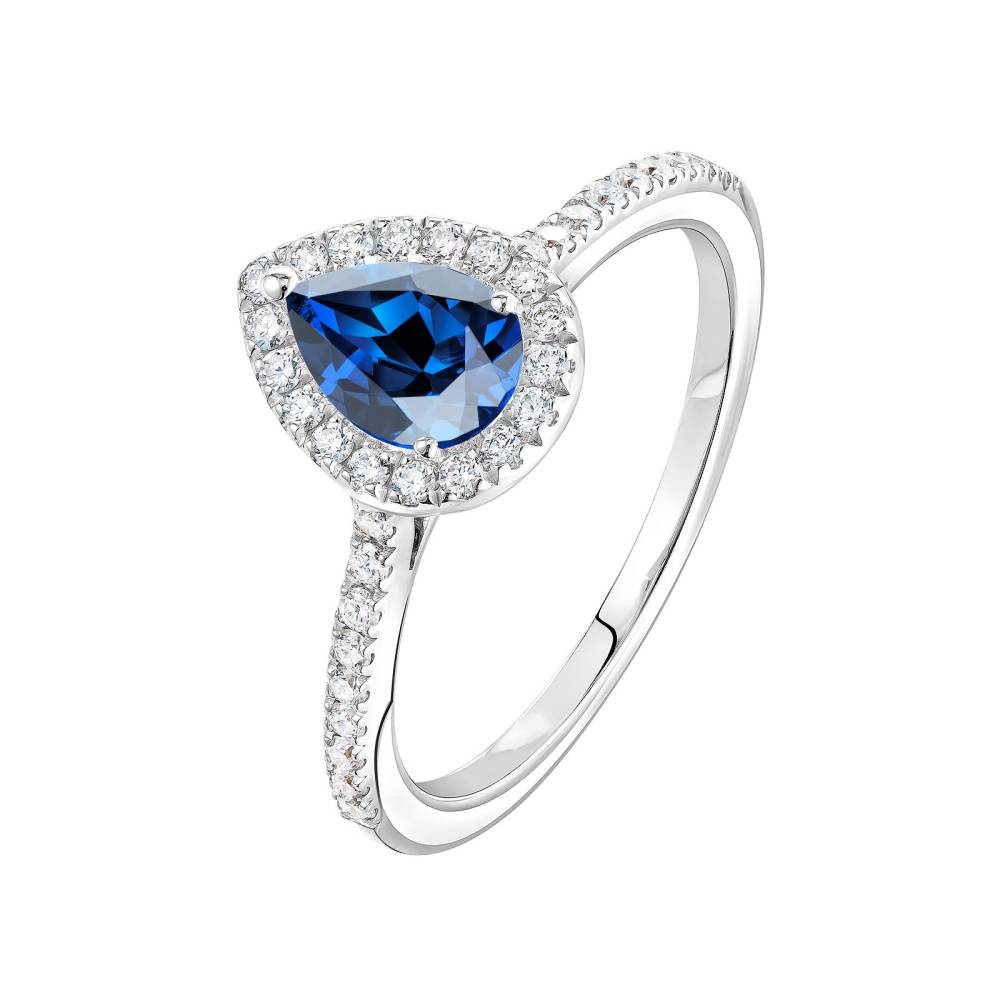 Ring Platin Saphir und diamanten Rétromantique Poire Pavée 2