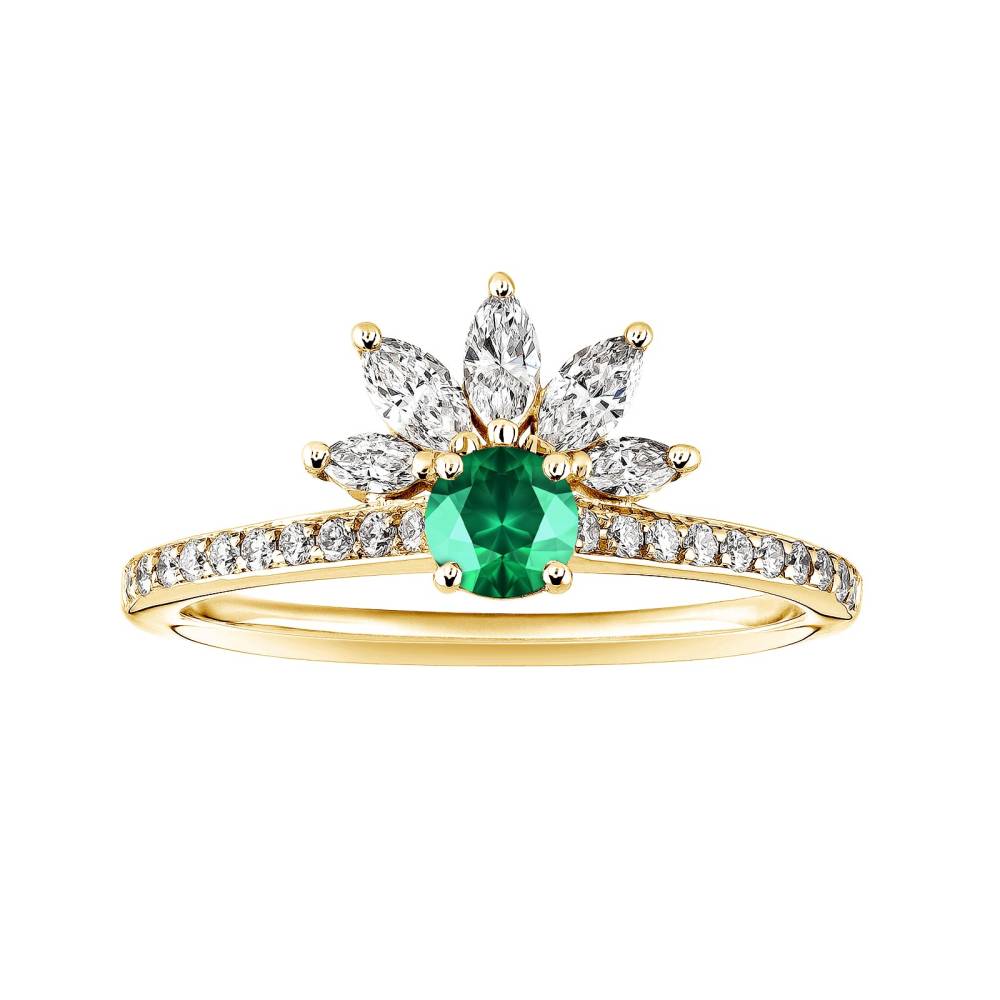 Ring Yellow gold Emerald and diamonds EverBloom Pavée 4 mm 2