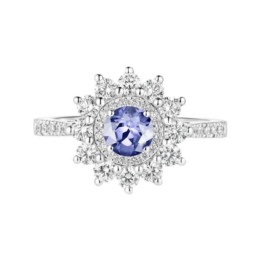 Bague Or blanc Tanzanite et diamants Lefkos 5 mm Pavée 2