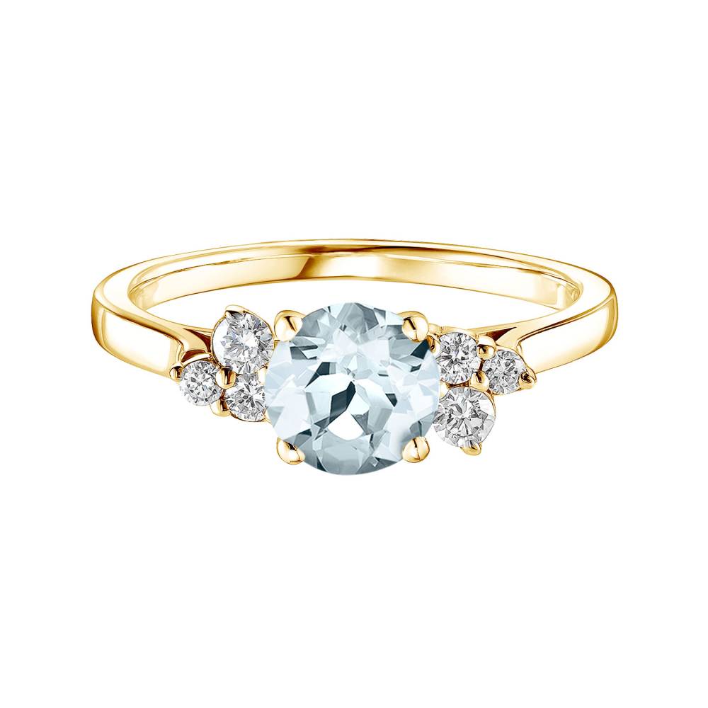 Ring Gelbgold Aquamarin und diamanten Baby EverBloom 6 mm 2