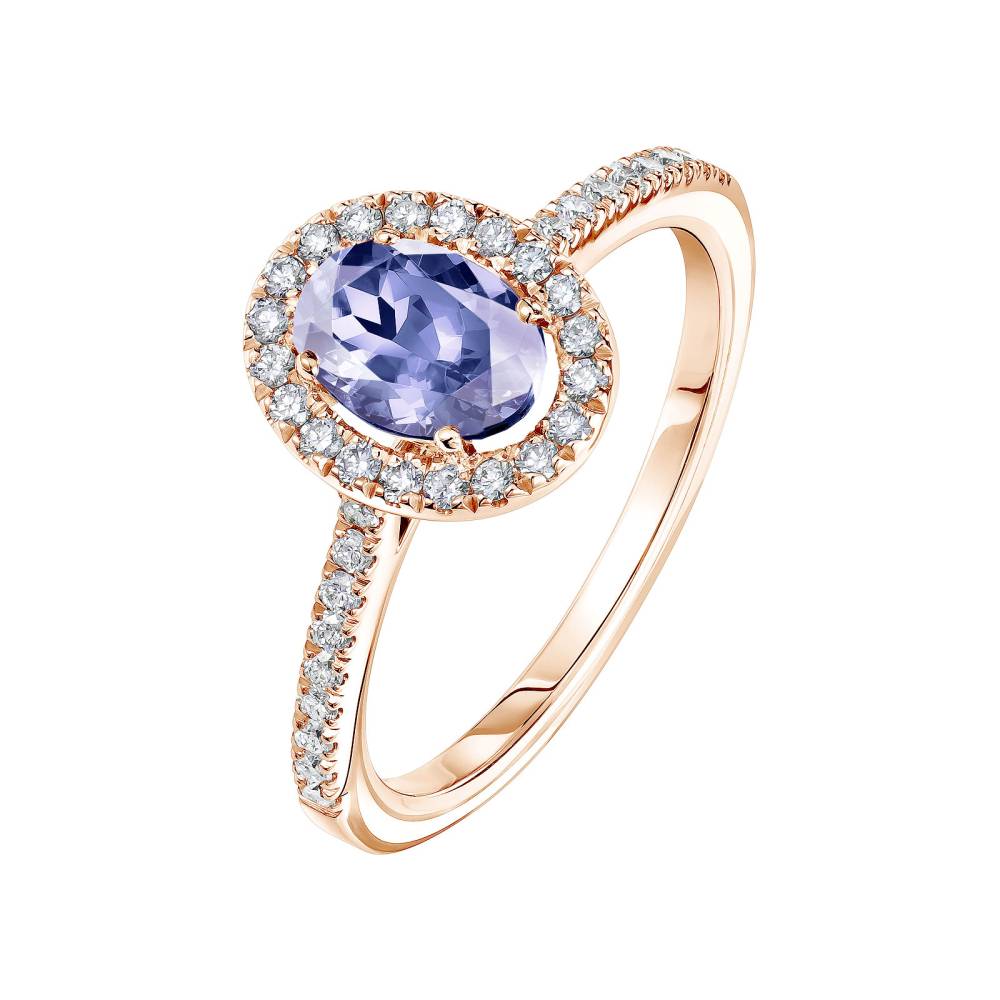 Bague Or rose Tanzanite et diamants Rétromantique Ovale Pavée 2