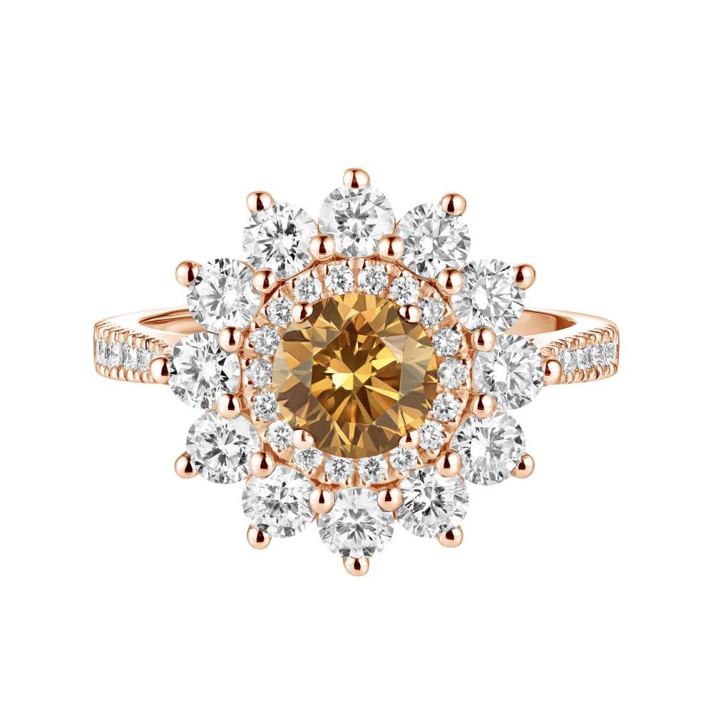 Ring Roségold Cognac-Diamant und diamanten Lefkos 6 mm Pavée 2