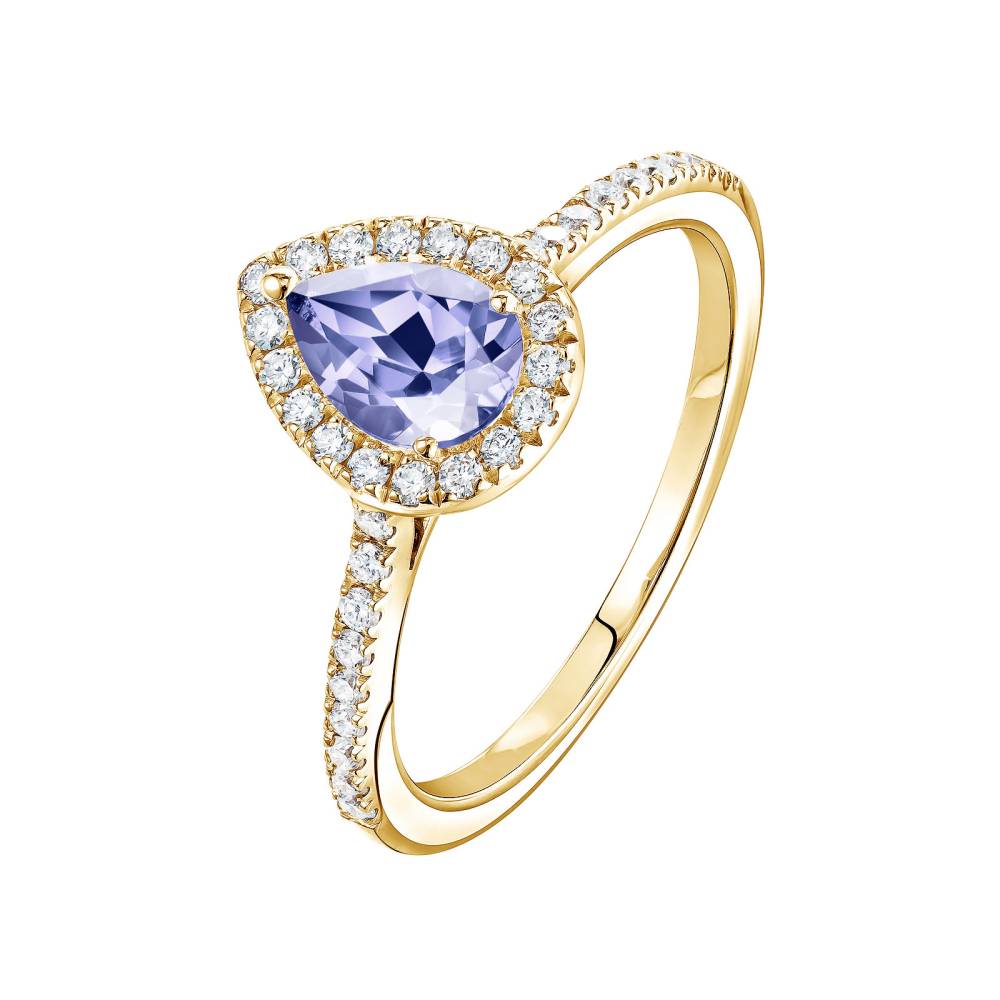 Bague Or jaune Tanzanite et diamants Rétromantique Poire Pavée 2