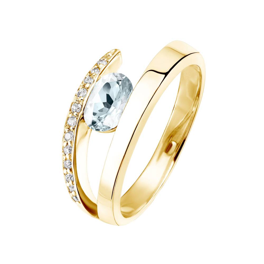 Ring Yellow gold Aquamarine and diamonds Ananta 2