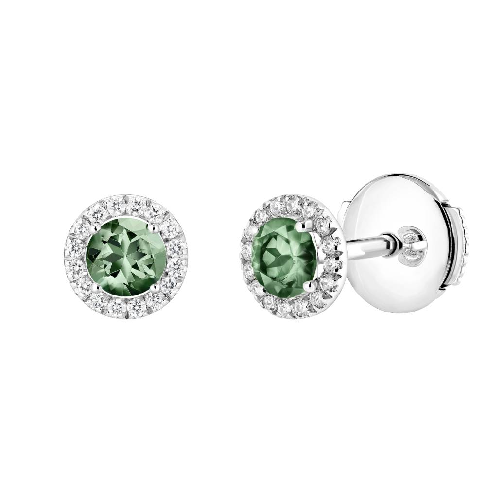 Boucles d'oreilles Or blanc Saphir Vert et diamants Rétromantique S 2