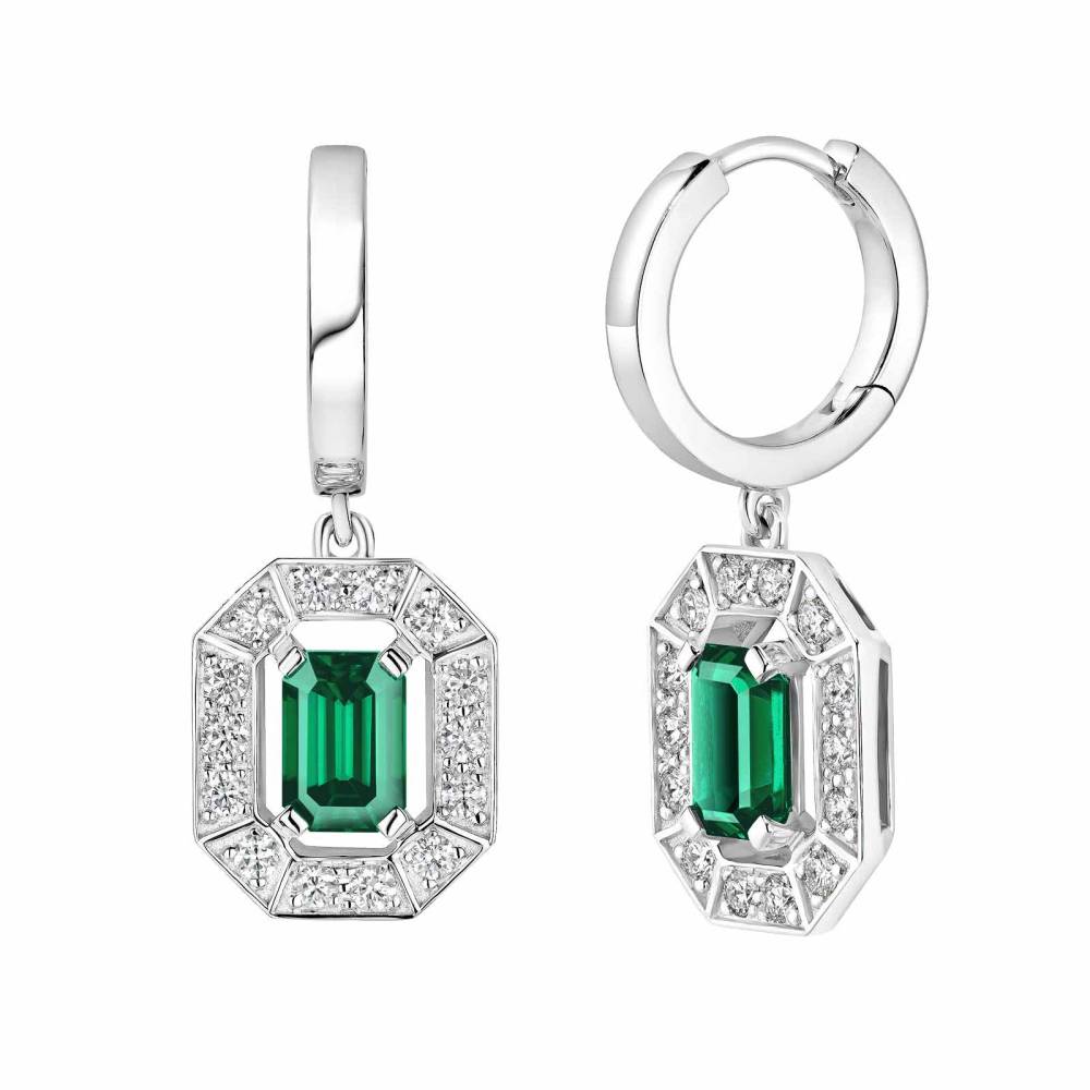 Earrings White gold Emerald and diamonds Art Déco 2