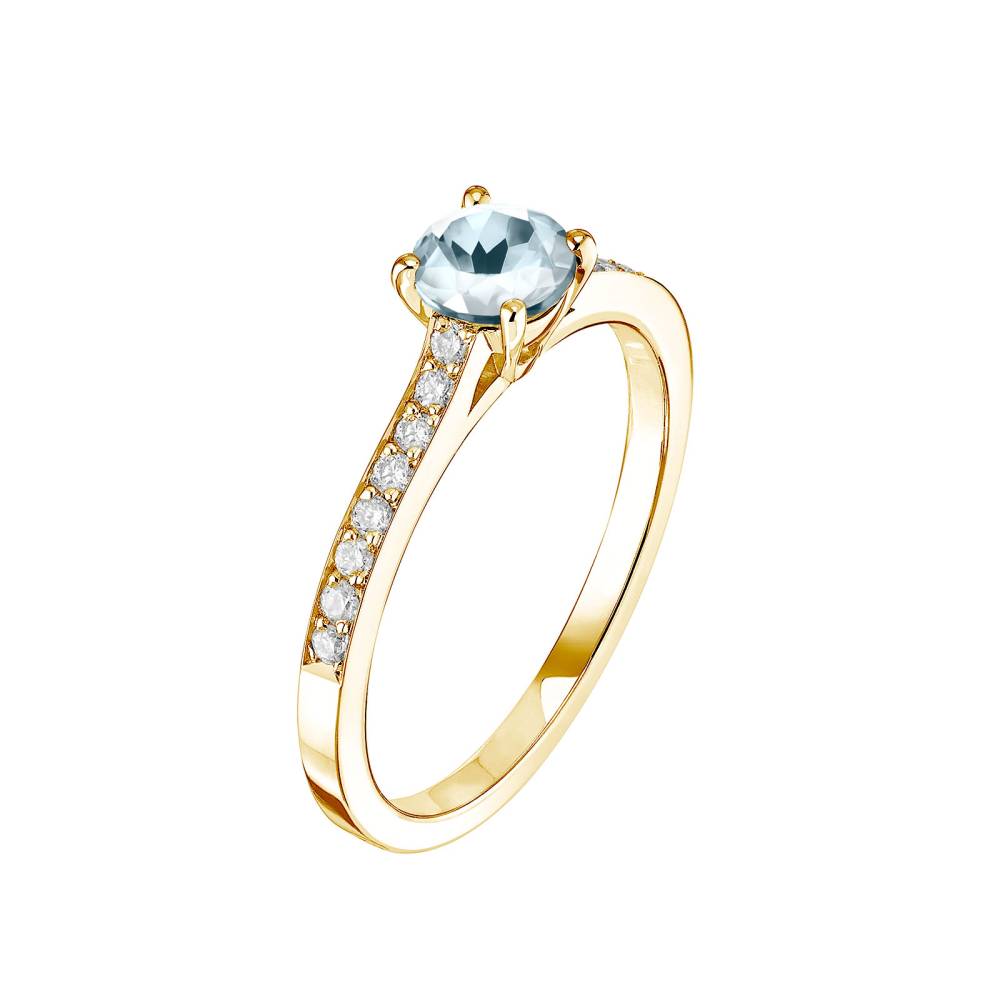 Ring Gelbgold Aquamarin und diamanten Little Lady Pavée 2