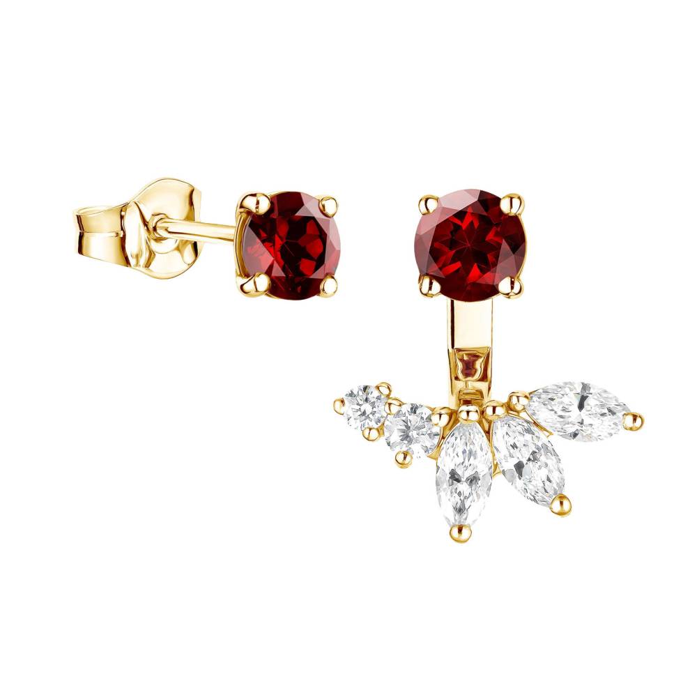 Boucles d'oreilles Or jaune Grenat et diamants EverBloom Asymétriques 2