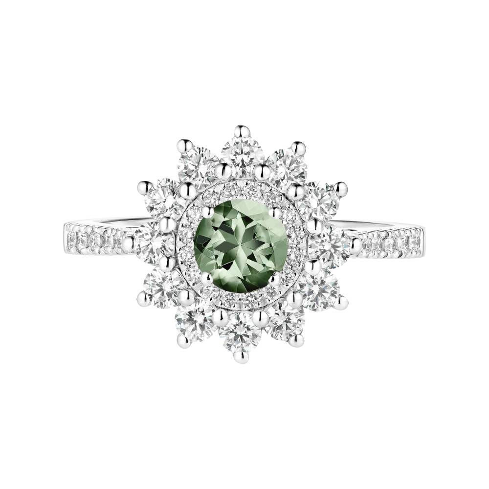 Ring White gold Green Sapphire and diamonds Lefkos 5 mm Pavée 2